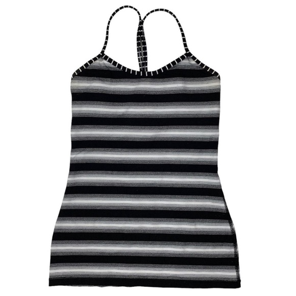 Lululemon Womens Size 6 Power Y Tank Luon Capilano Stripe Black White Racerback - Picture 2 of 8